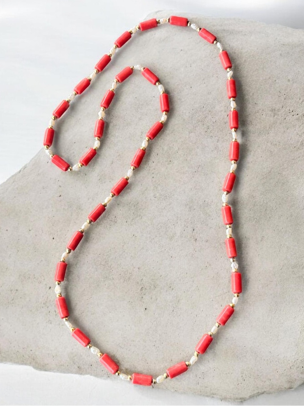 Vintage Genuine Coral and Freshwater Baroque Pearl Gold Filled Bead Necklace